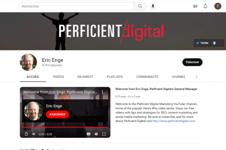 Chaine Youtube Eric Enge Mise en avant