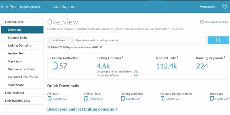 Domain authority sur Moz