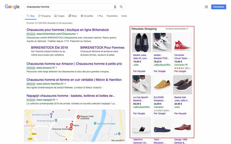 Publicites Google Shopping