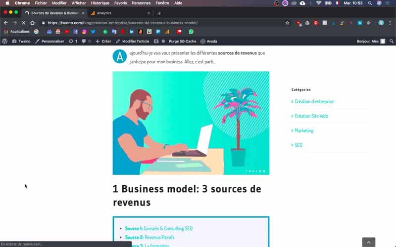 Capture d'écran de navigateur affichant article sur modèles commerciaux