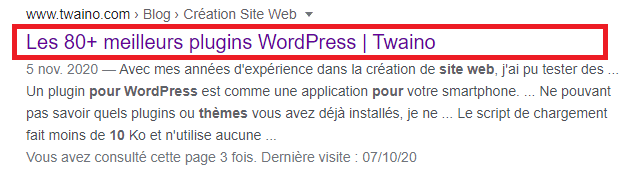 Balise meta title dans un serp