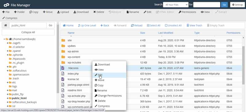 CPanel File manager edition de code